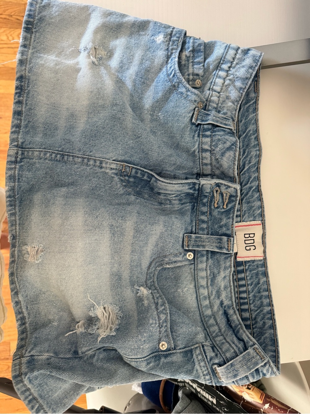 BDG Light Blue Distressed Denim Mini Skirt